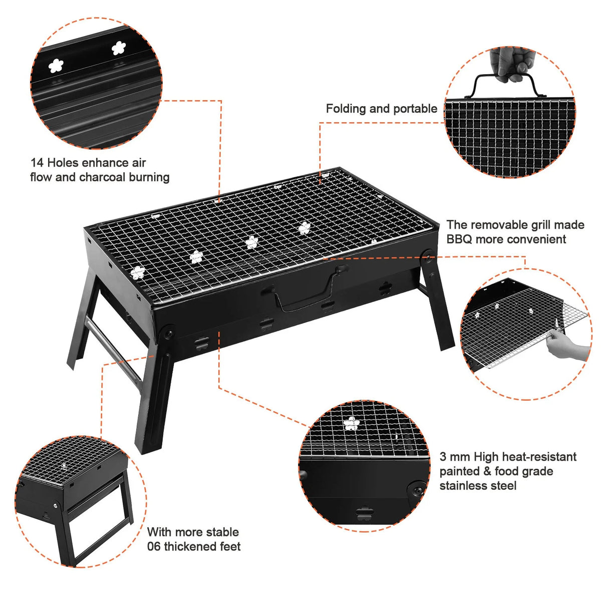 Charcoal Grill Portable Folding Stainless Steel Grill Z65380