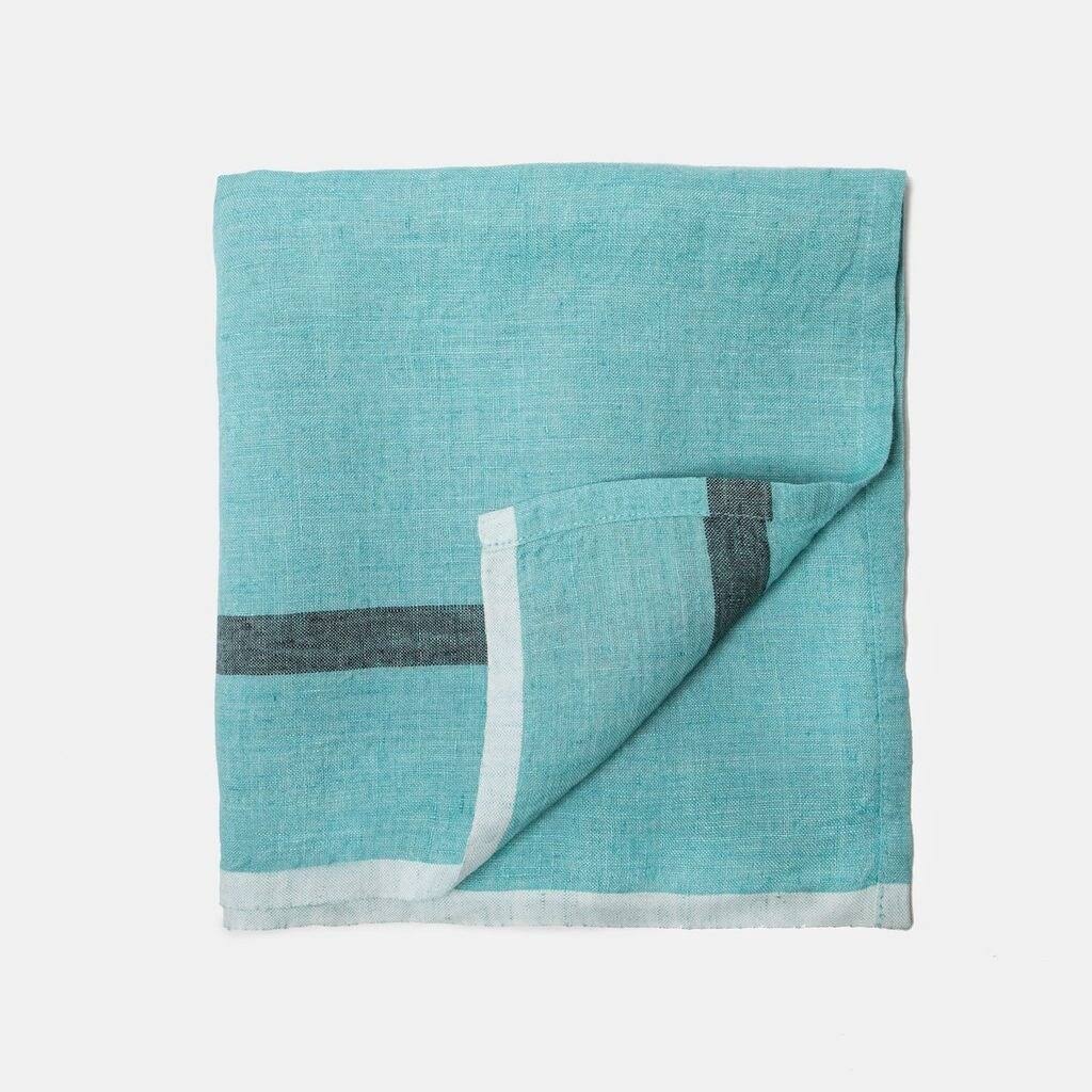 Aqua & Charcoal Linen Napkins, Set of 4 E633