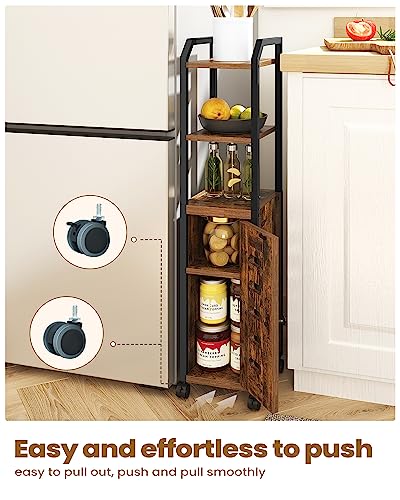 Black Bathroom Storage Cabinet with 4 Wheels and Adjustable Shelf E95059