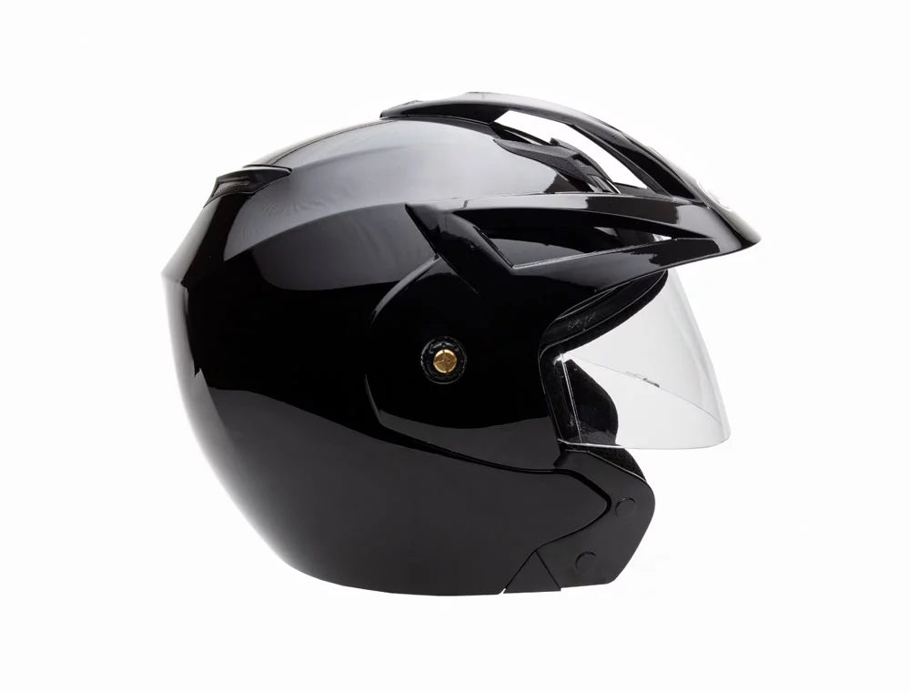 Open Face Helmet DOT Flip Up Shield Gloss Black Medium T6115