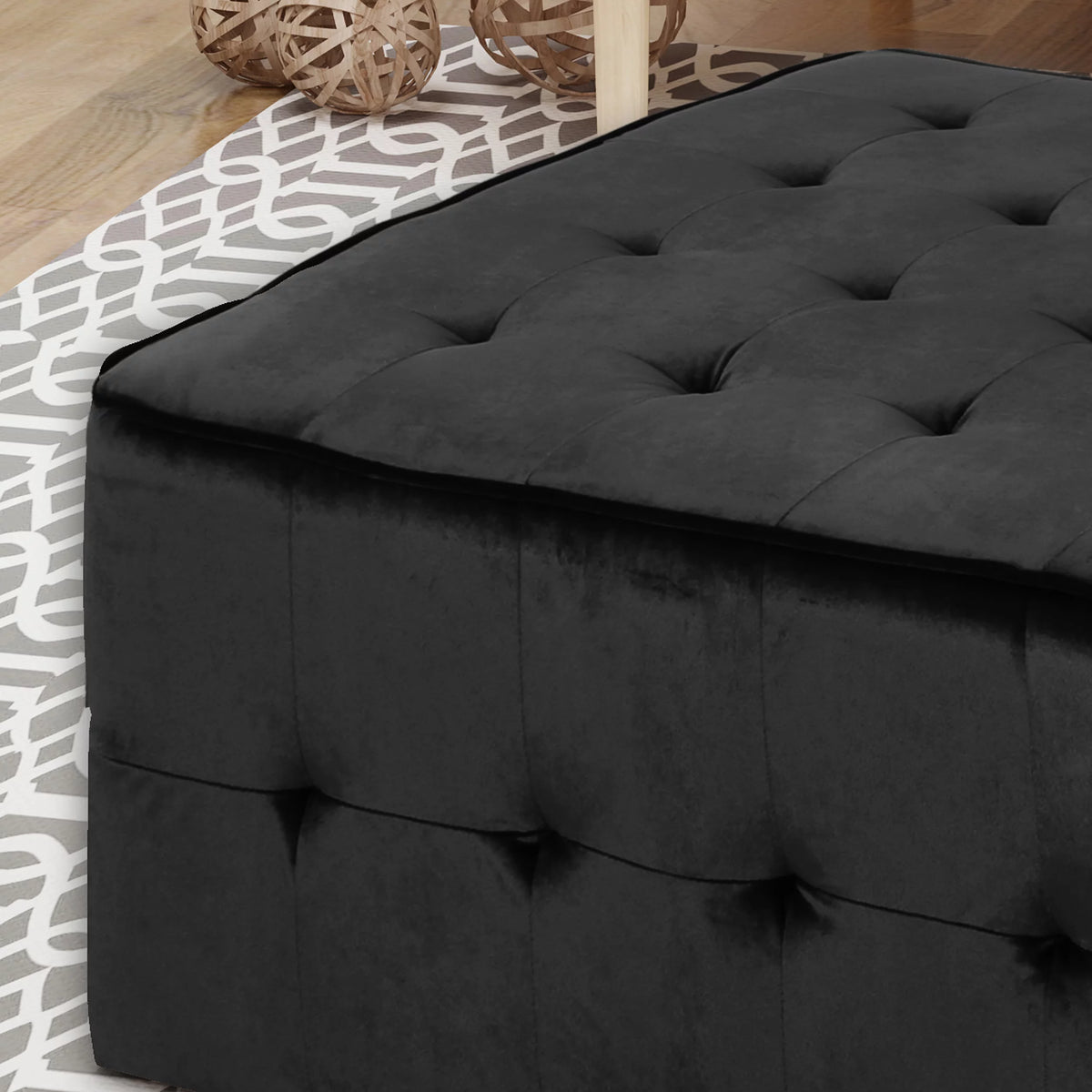Black Velvet Tufted Ottoman I957