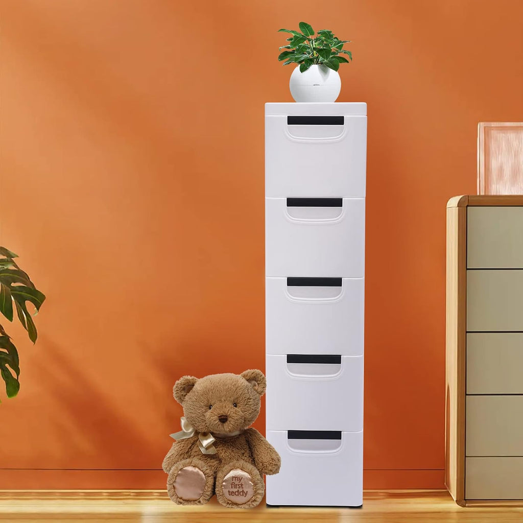White 5 Tier Plastic Storage Tower with Wheels G355