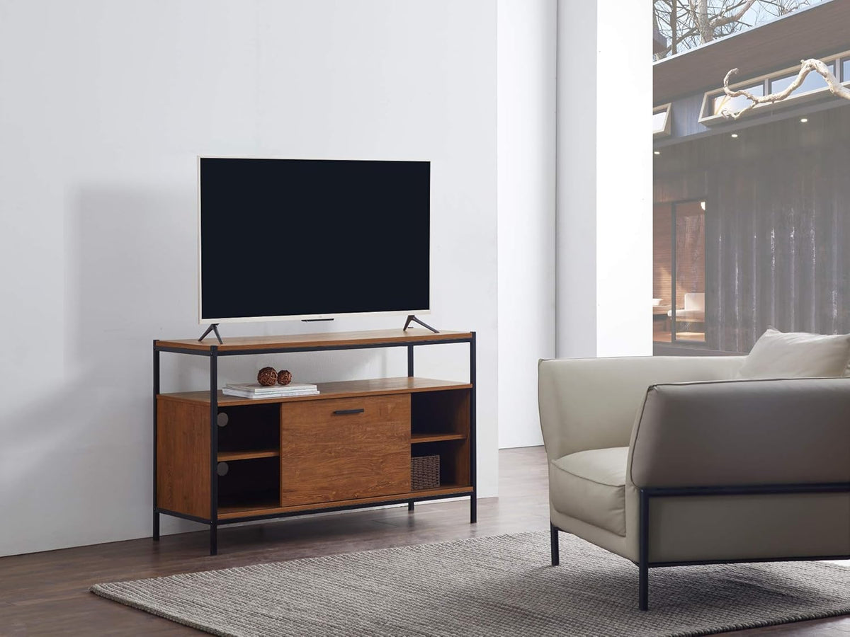 Oak Brown 48 Sliding Barn Door TV Media Stand with Storage Shelves Q292