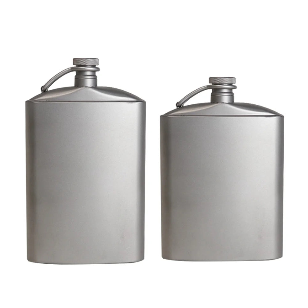 Titanium Flask Hip Flagon with Screw Clip Ultralight Hydration Flat Bottle with Ti Funnel M6108
