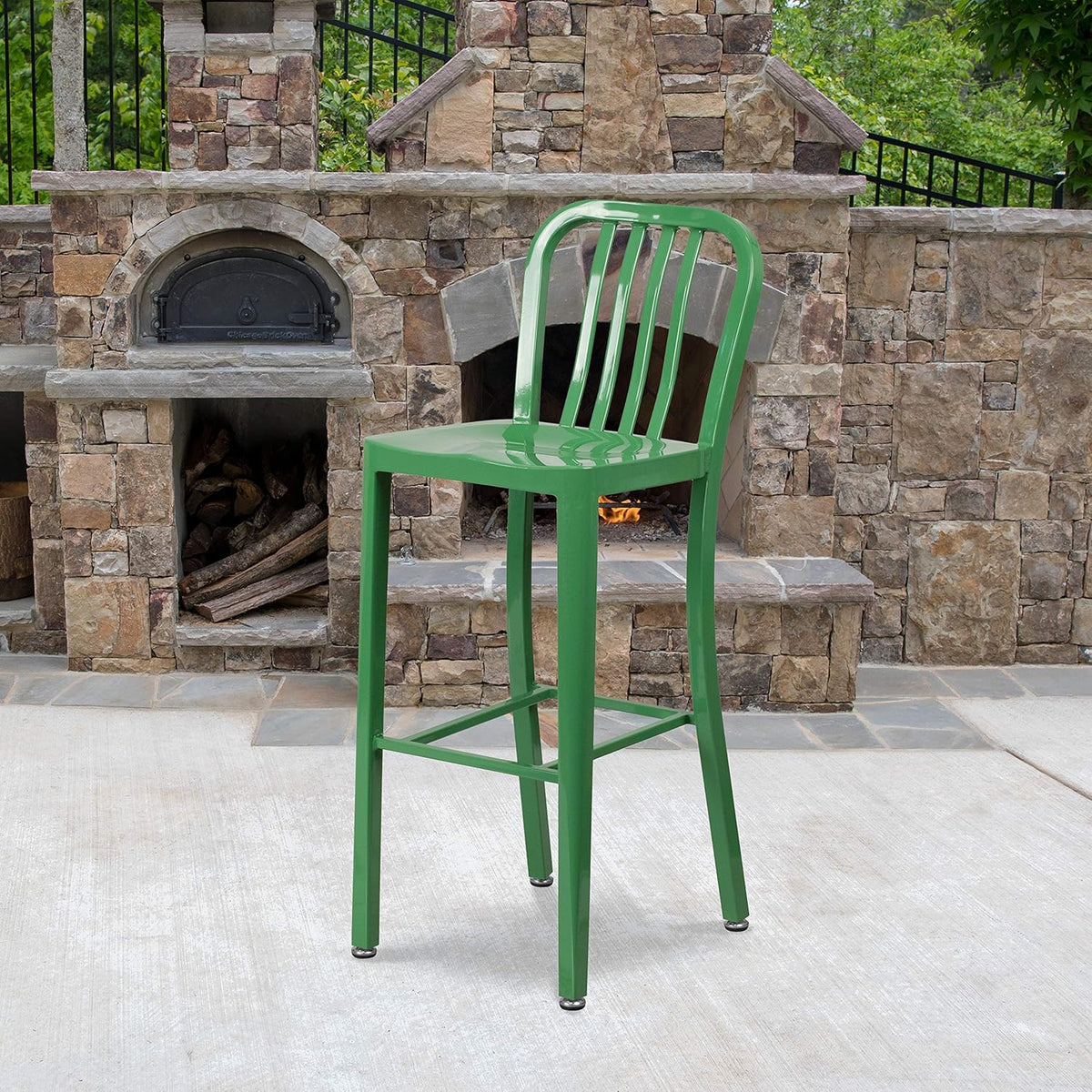 Red Metal Indoor-Outdoor Barstool Y491026