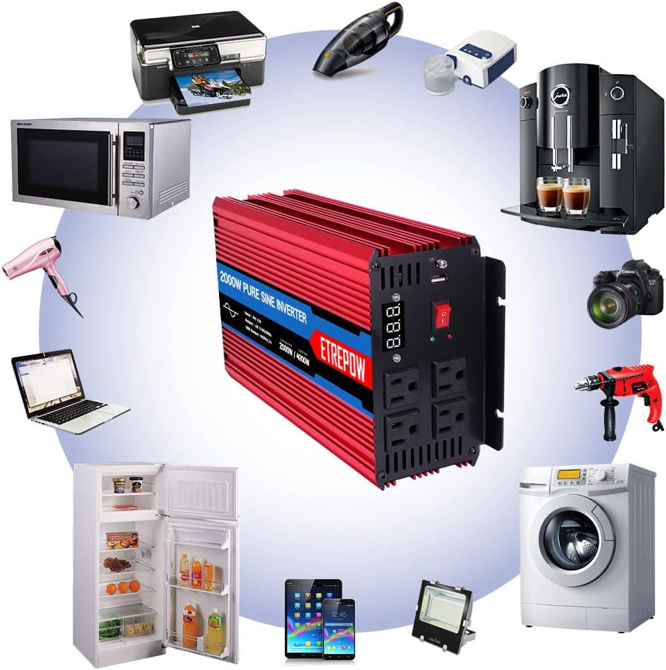 2000 Watt Pure Sine Wave Power Inverter 12V DC to 110V AC G912829