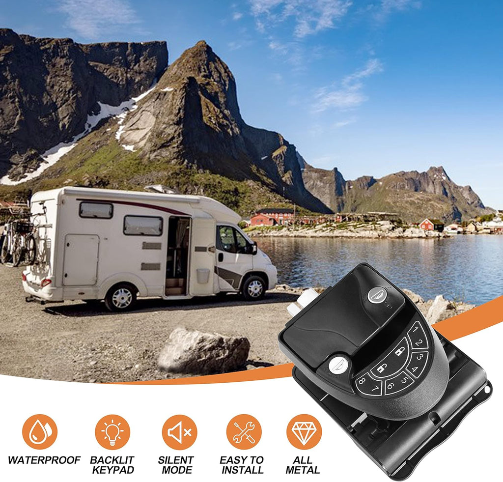 Keyless Entry Black Zinc Alloy RV Door Lock with Keypad and Remote N4073