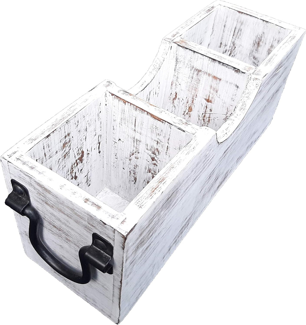 White Wood Silverware Holder Caddy L64019