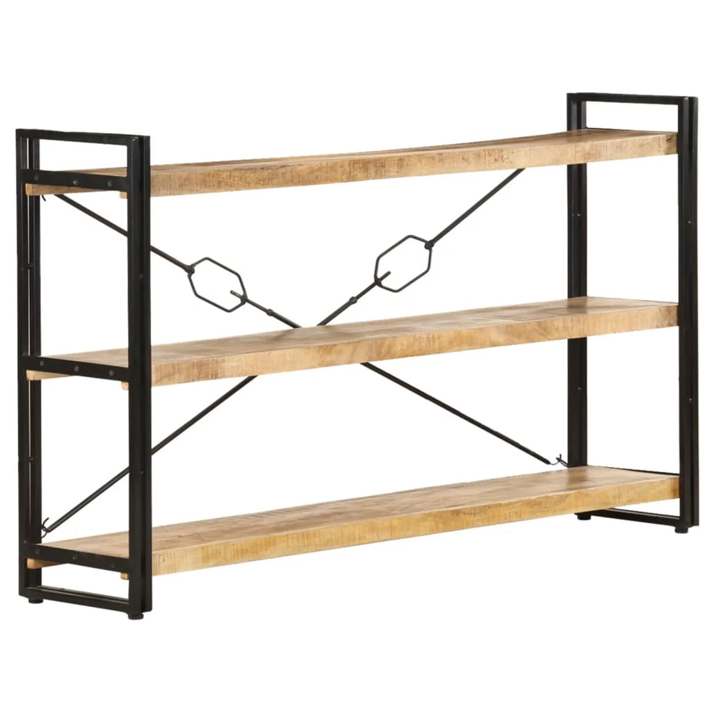 3-Tier Mango Wood Bookcase with Storage Shelves Y30228