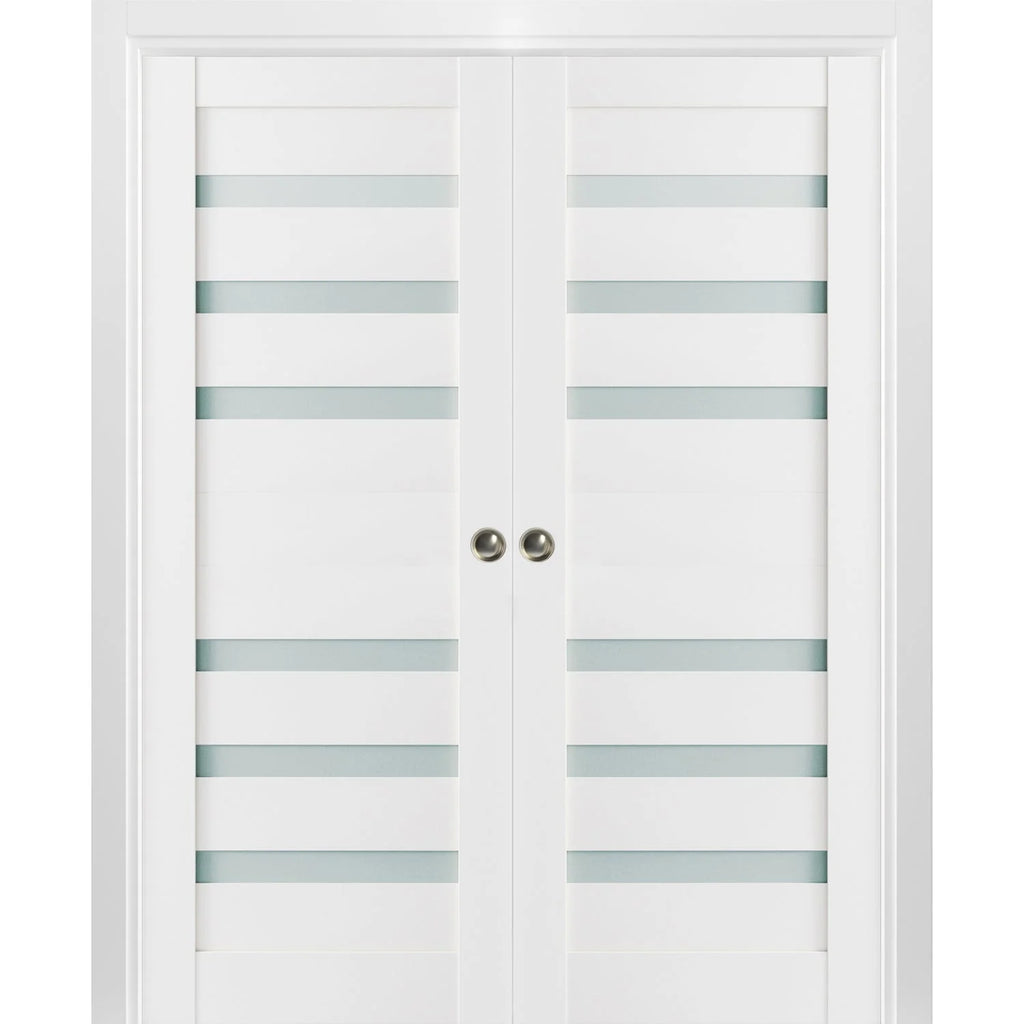 Sliding French Double Pocket Doors 36 x 96 inches Frosted Glass Solid Wood Interior Doors D634529