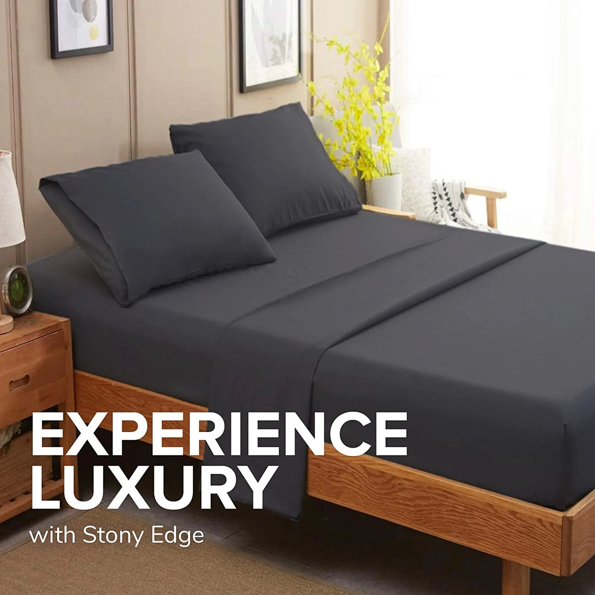 Gray 4 Pcs King Size Cotton Bed Sheet Set N30130
