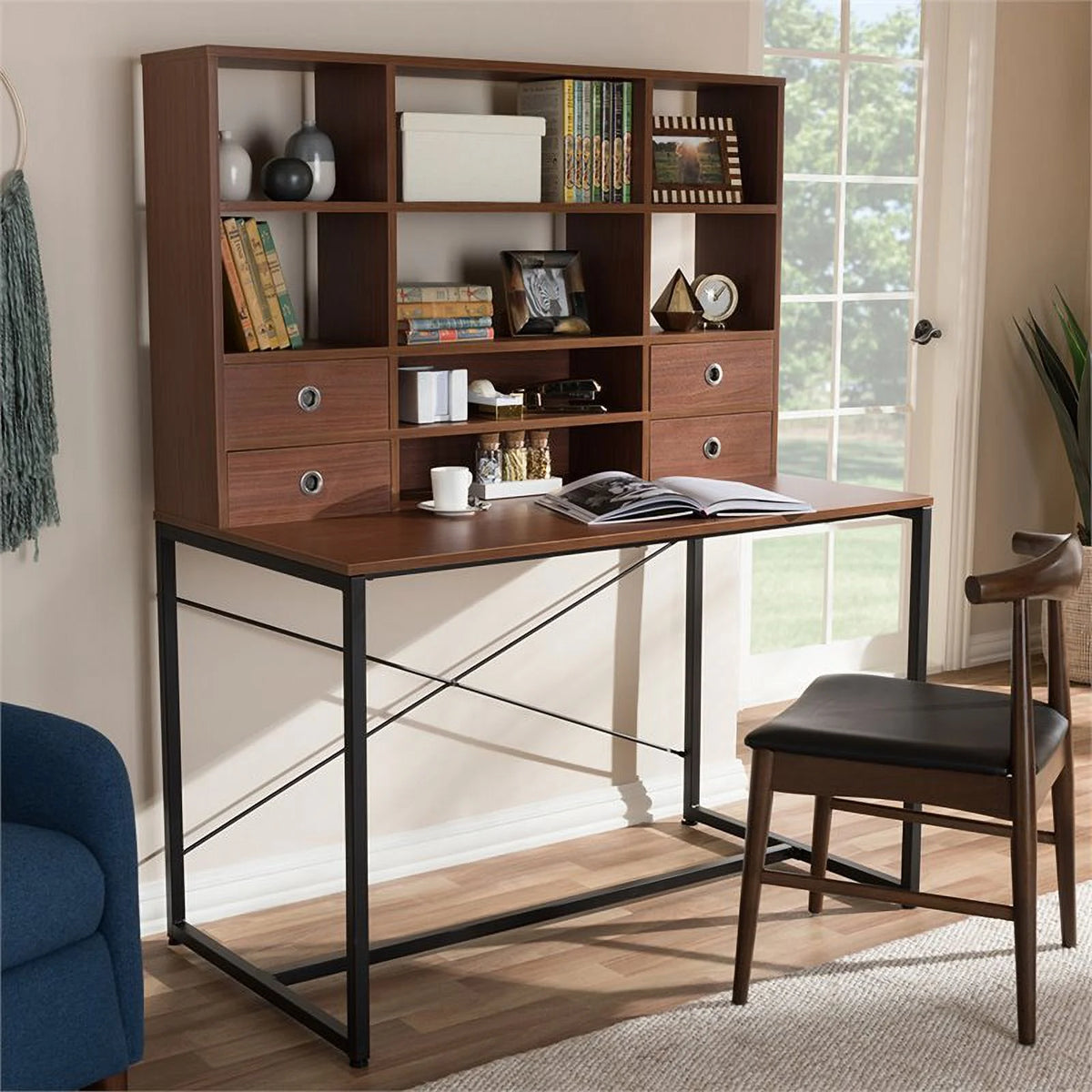 Writing Desk with Bookcase Hutch in Light Brown T795