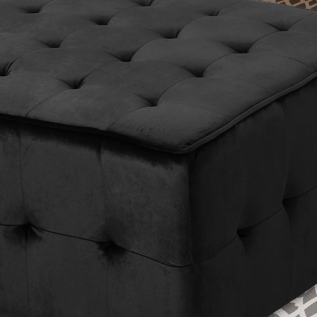 Black Velvet Tufted Ottoman I957