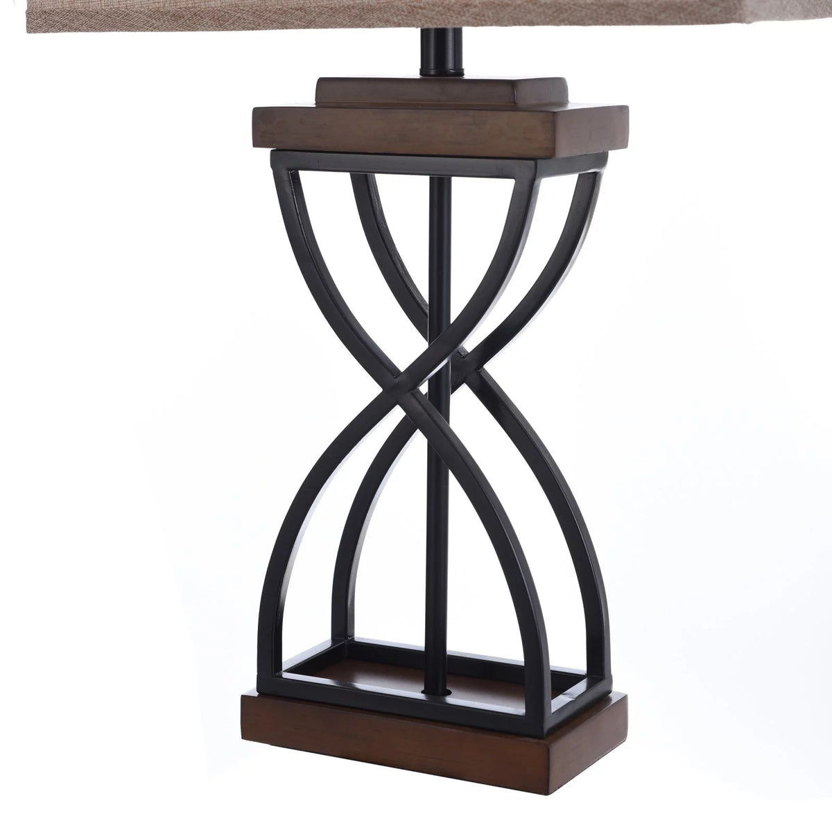 Black Wood Table Lamp with Beige Fabric Shade N694