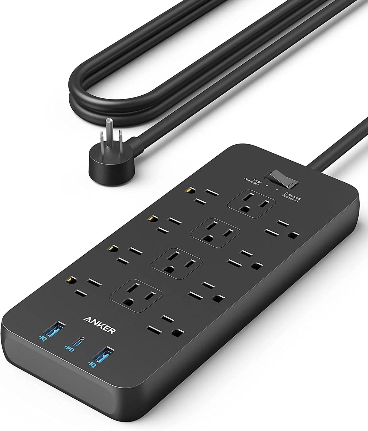 Power Strip Surge Protector 12 Outlets 2 USB A 1 USB C 5ft Extension Cord Y6248