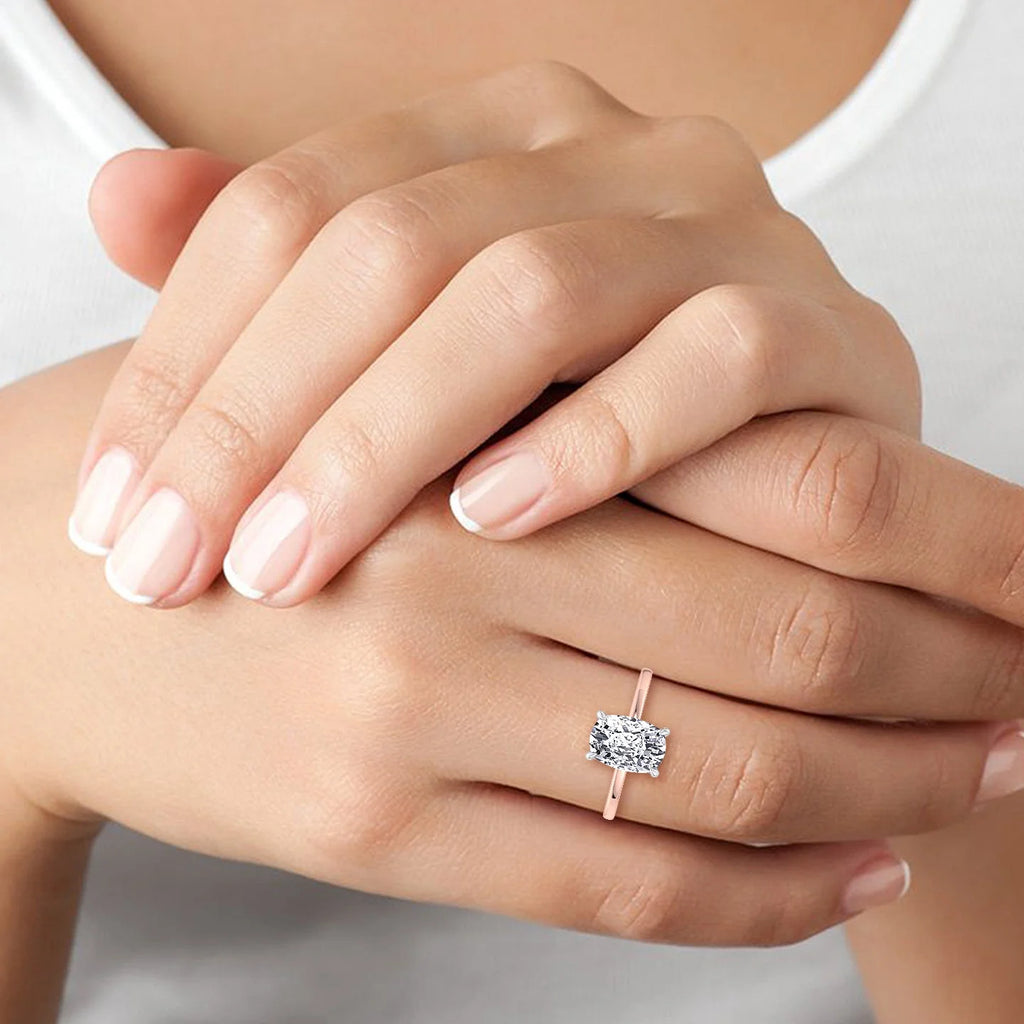 Two Tone Moissanite Elongated Cushion Cut Engagement Ring with Hidden Halo W4970