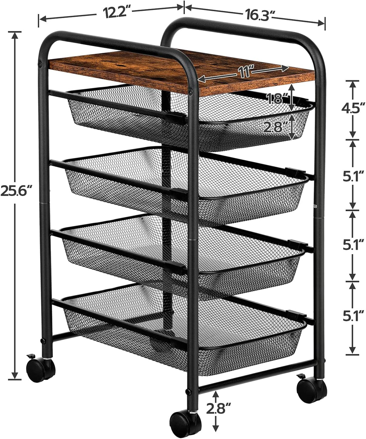 5 Tier Rolling Cart with Mesh Drawers and Wheels L822