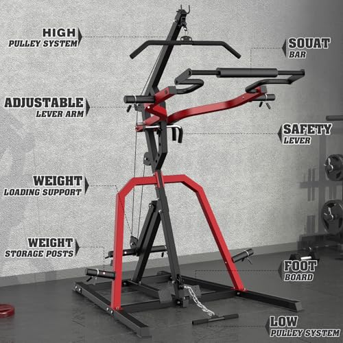 Leverage Gym Power Rack Squat Rack with LAT Low Row System Home Gym System Workout Station 2:1 Ratio O9866