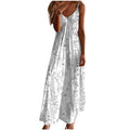 Women Summer Sleeveless Printed Beach Dress Casual V-Neck Long Flowy Boho Dress V5344