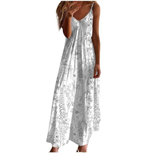 Women Summer Sleeveless Printed Beach Dress Casual V-Neck Long Flowy Boho Dress V5344