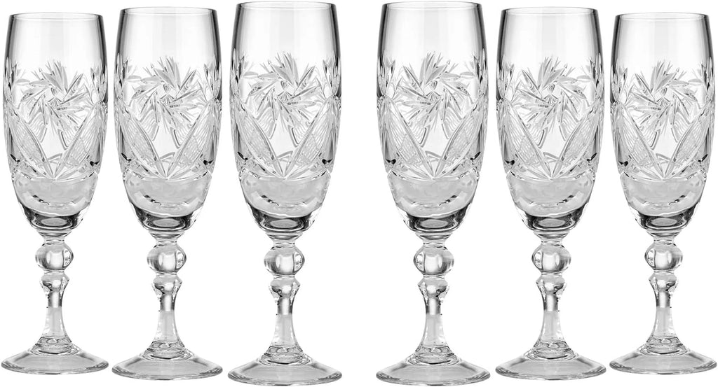 6 Cut Crystal Champagne Glasses 200Ml/6.8Oz D162093