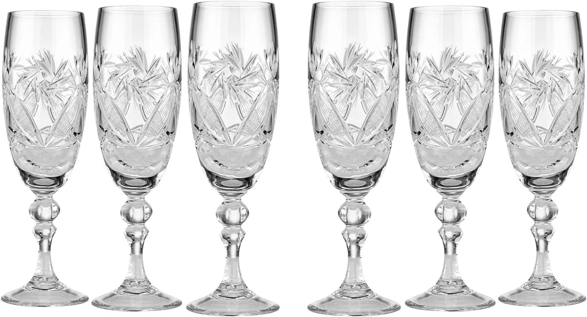 6 Cut Crystal Champagne Glasses 200Ml/6.8Oz D162093
