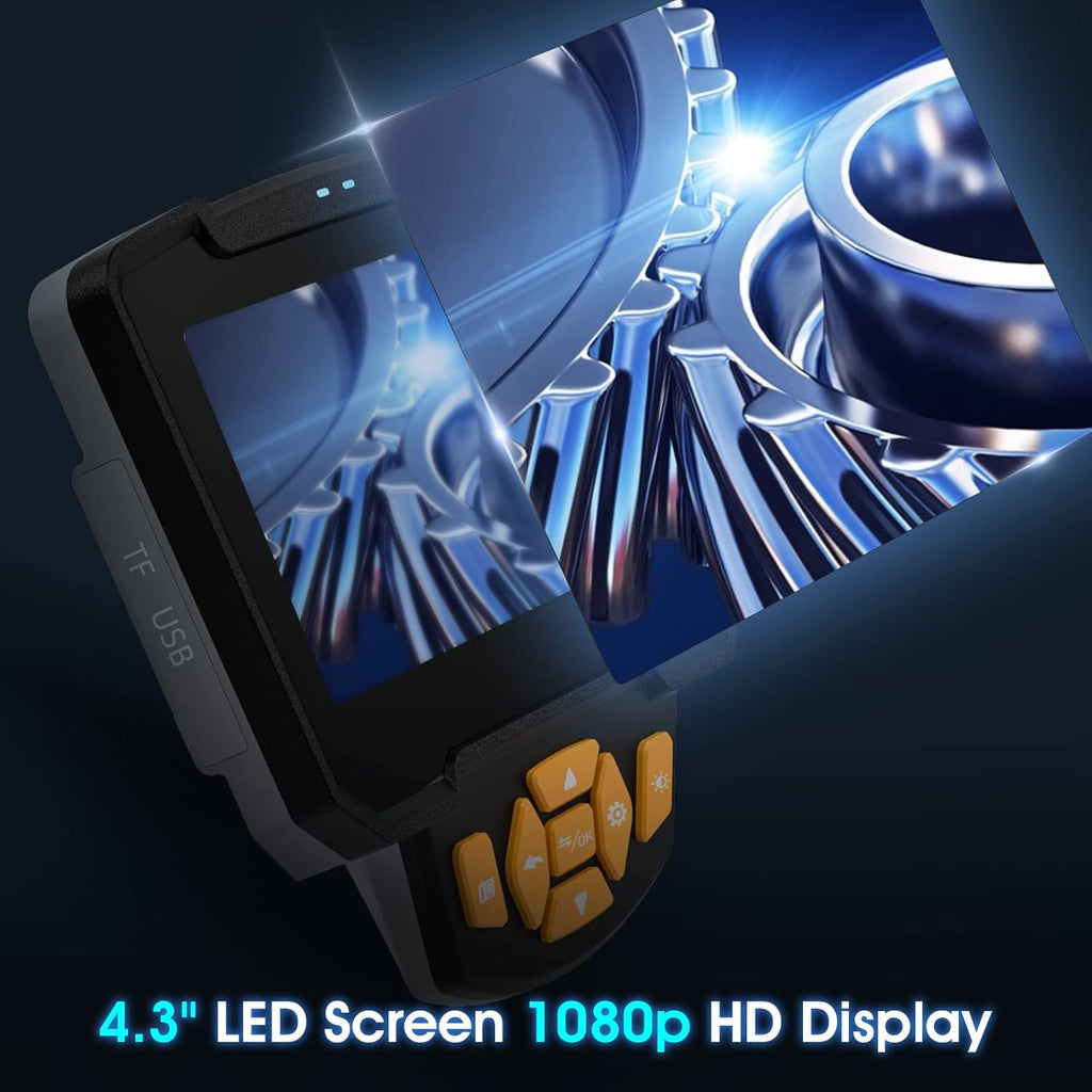 Dual Lens Industrial Endoscope with Flashlight, 4.3 LCD Screen 8mm IP67 Waterproof Detachable Snake Camera 32.8ft U9842