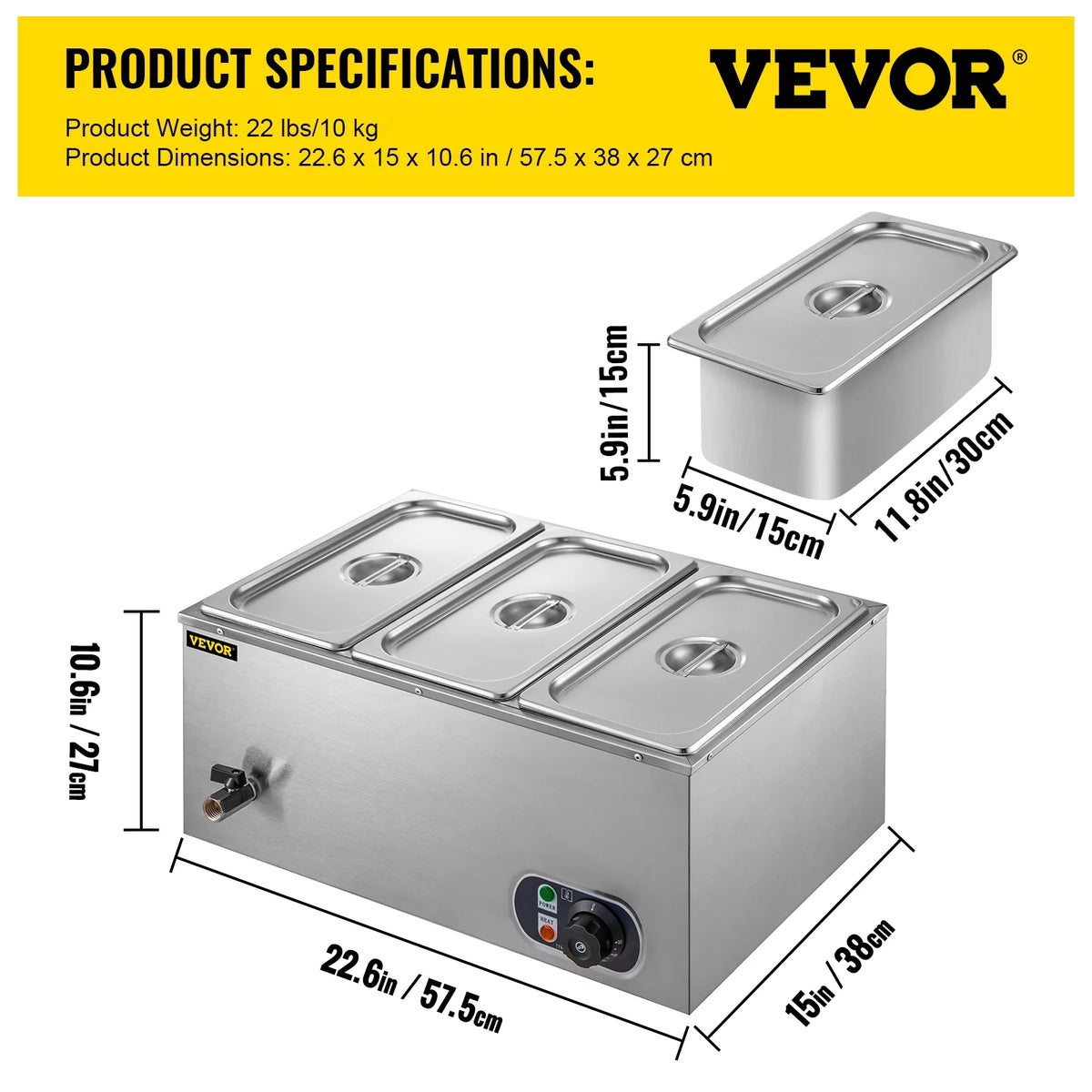 1200W Stainless Steel Commercial Food Warmer P991