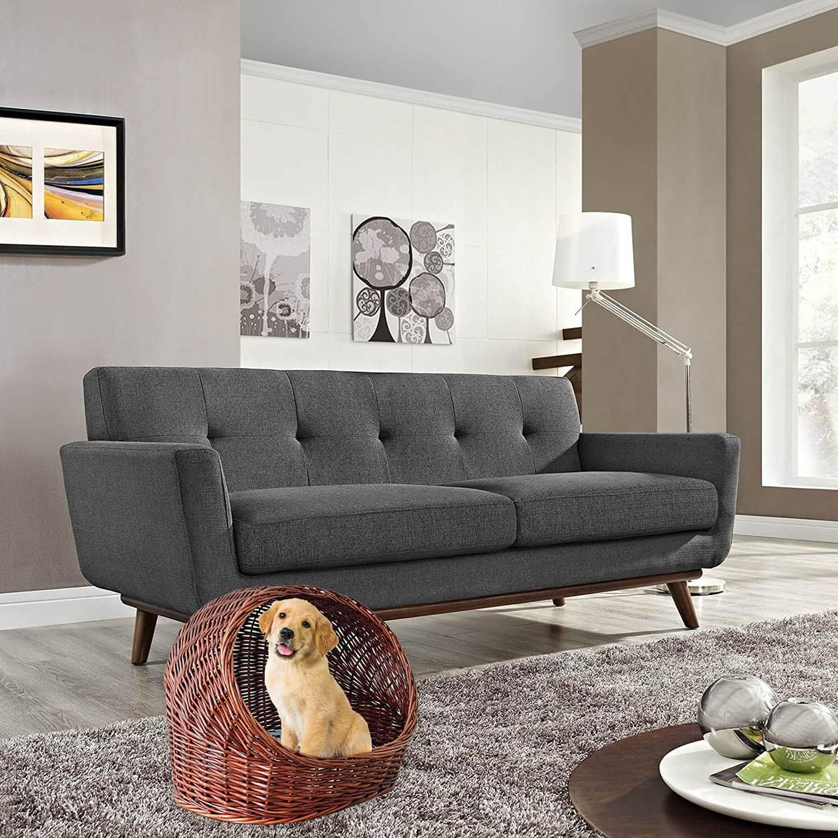 Willow Basket Cat House with Cushion M65968