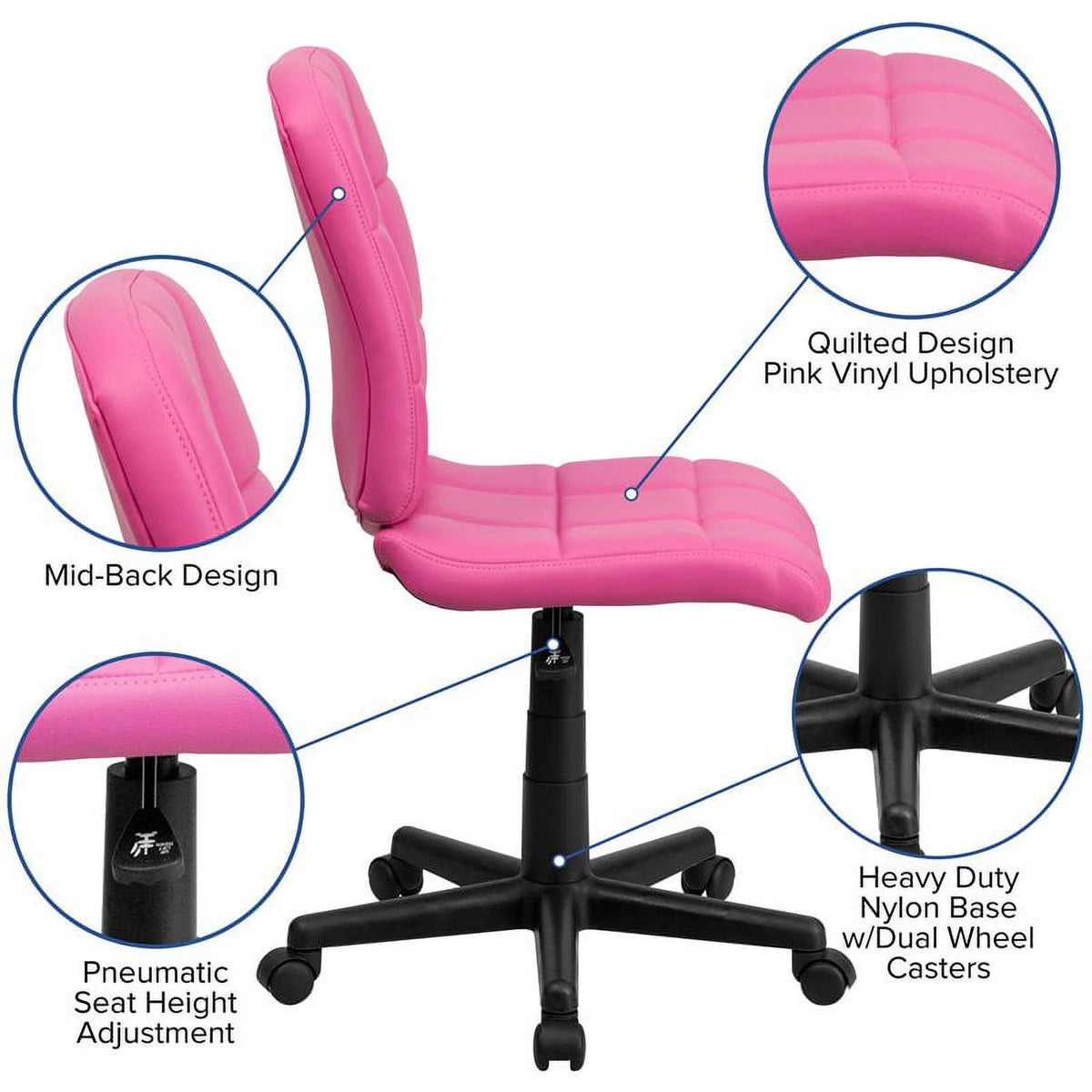 Pink Quilted Office Swivel Chair L862
