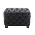 Black Velvet Tufted Square Ottoman with Rubberwood Legs A304049