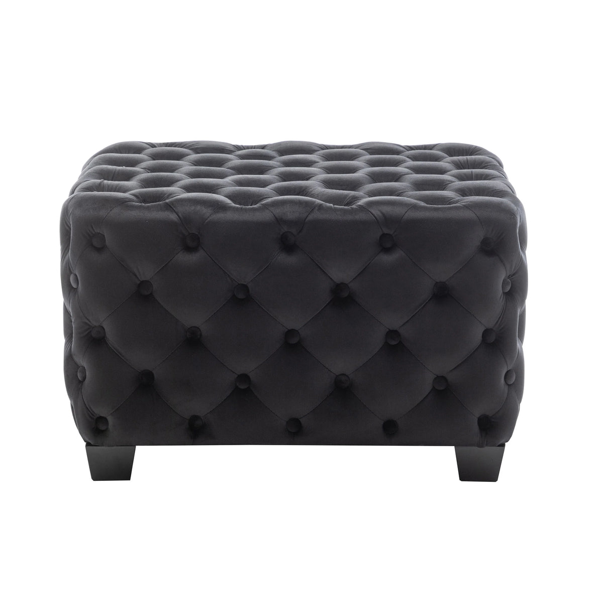 Black Velvet Tufted Square Ottoman with Rubberwood Legs A304049