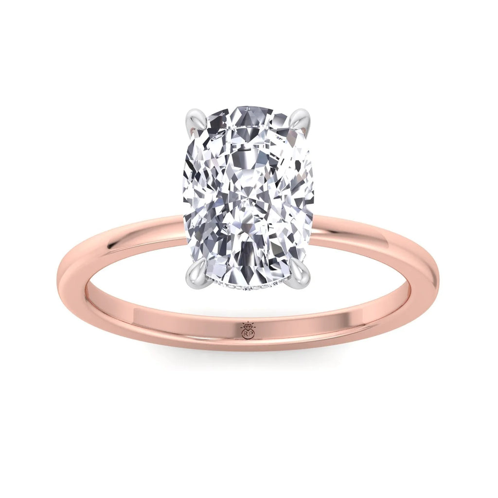Two Tone Moissanite Elongated Cushion Cut Engagement Ring with Hidden Halo W4970