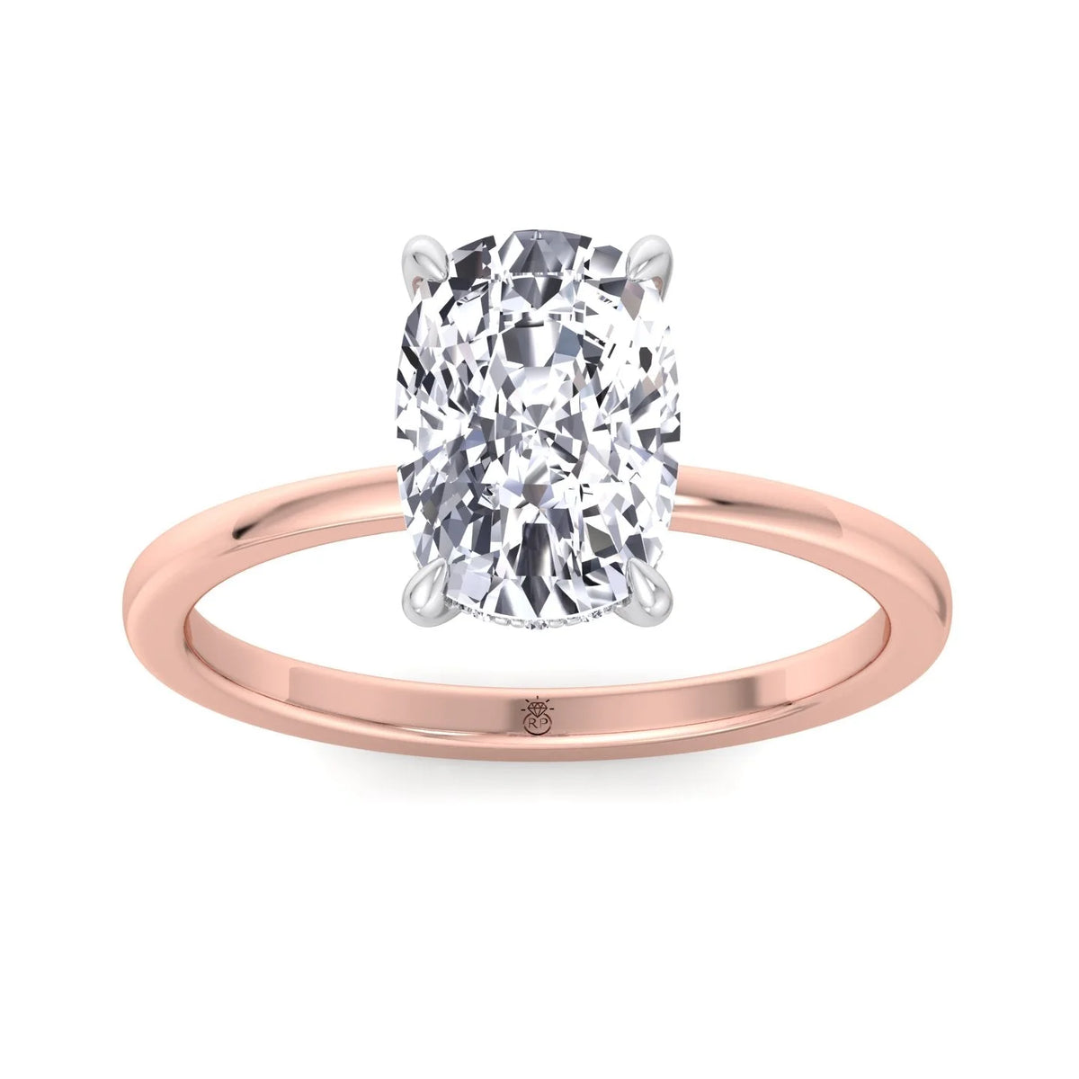 Two Tone Moissanite Elongated Cushion Cut Engagement Ring with Hidden Halo W4970