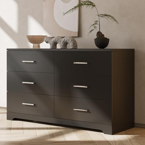Black 6 Drawer Wood Dresser W930