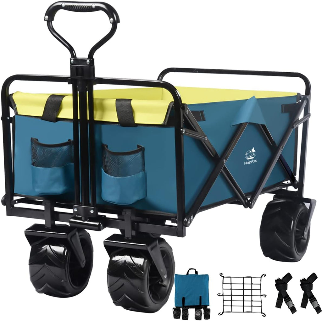 Red Heavy Duty Folding Beach Wagon Cart with Universal Wheels Adjustable Handle M6609