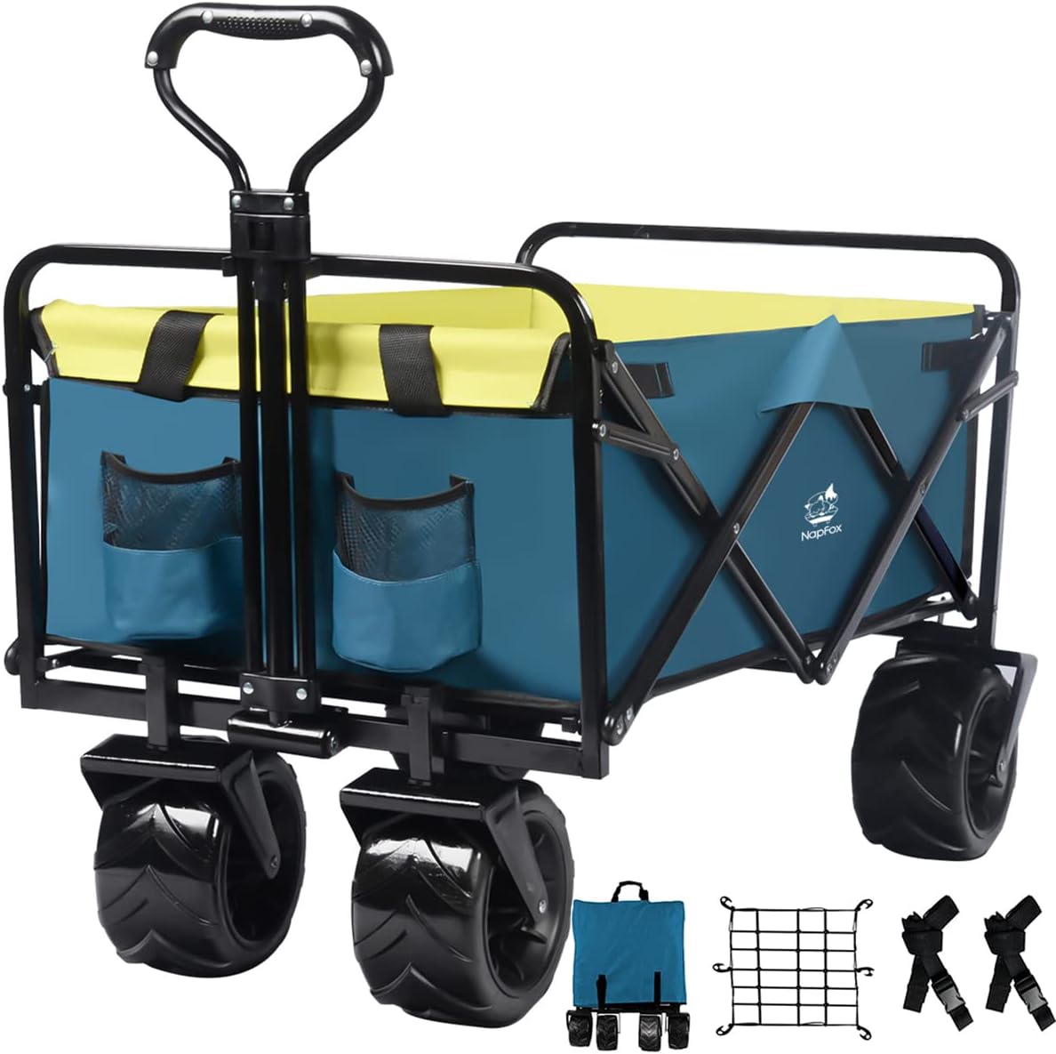 Red Heavy Duty Folding Beach Wagon Cart with Universal Wheels Adjustable Handle M6609
