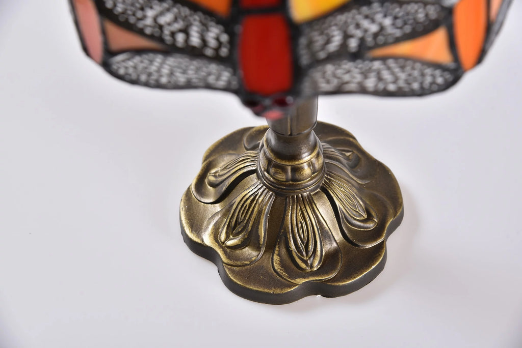 Tiffany Table Lamp Stained Glass Red Bronze Desk Light X153