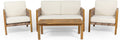 Outdoor 4 Seater Acacia Wood Chat Set with Wicker Accents, Teak Finish C55461