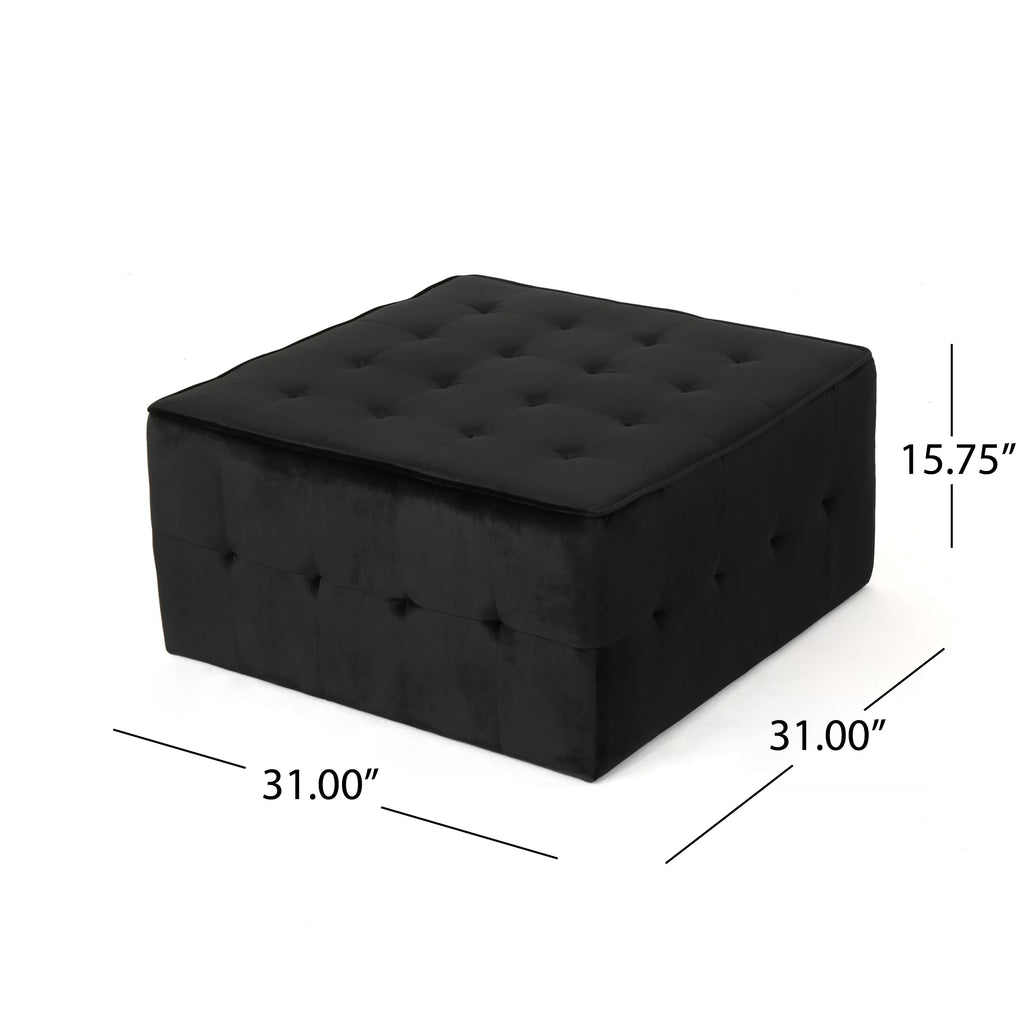 Black Velvet Tufted Ottoman I957