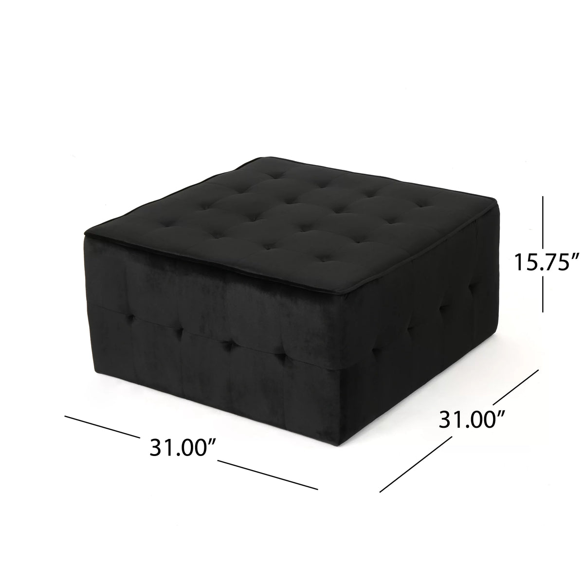 Black Velvet Tufted Ottoman I957