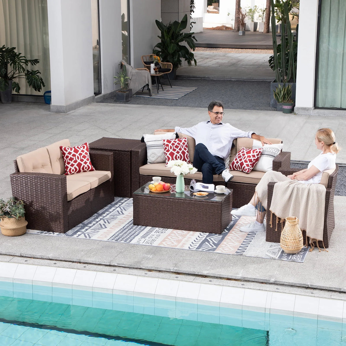 8 Pc Wicker Rattan Outdoor Furniture Set with Storage Box O119