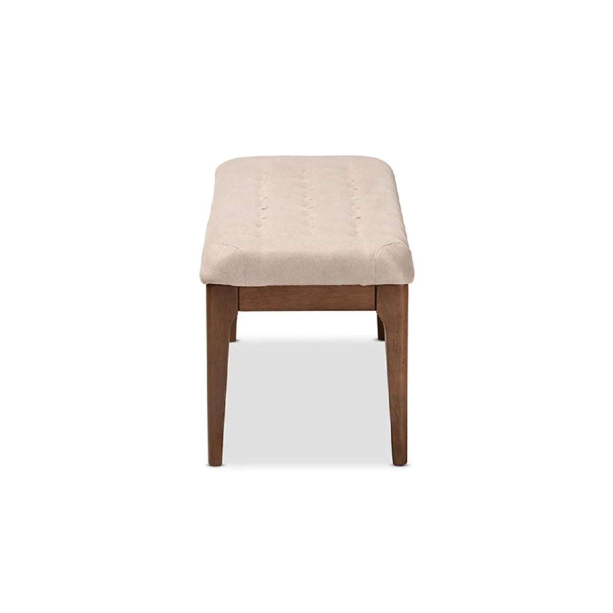 Beige Fabric Upholstered Walnut Brown Wood Dining Bench J25302