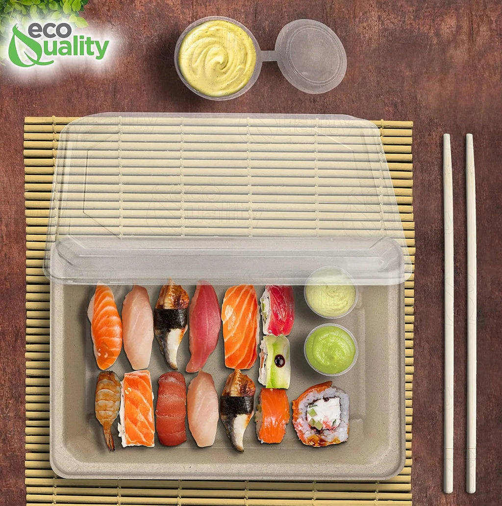 100 PACK Compostable Sugarcane Sushi Trays with Lids D95782