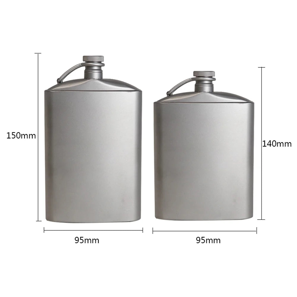 Titanium Flask Hip Flagon with Screw Clip Ultralight Hydration Flat Bottle with Ti Funnel M6108