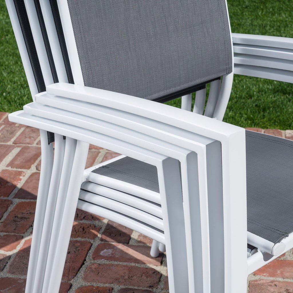 7-Piece Gray White Sling Chairs and Dining Table Outdoor Furniture R16051