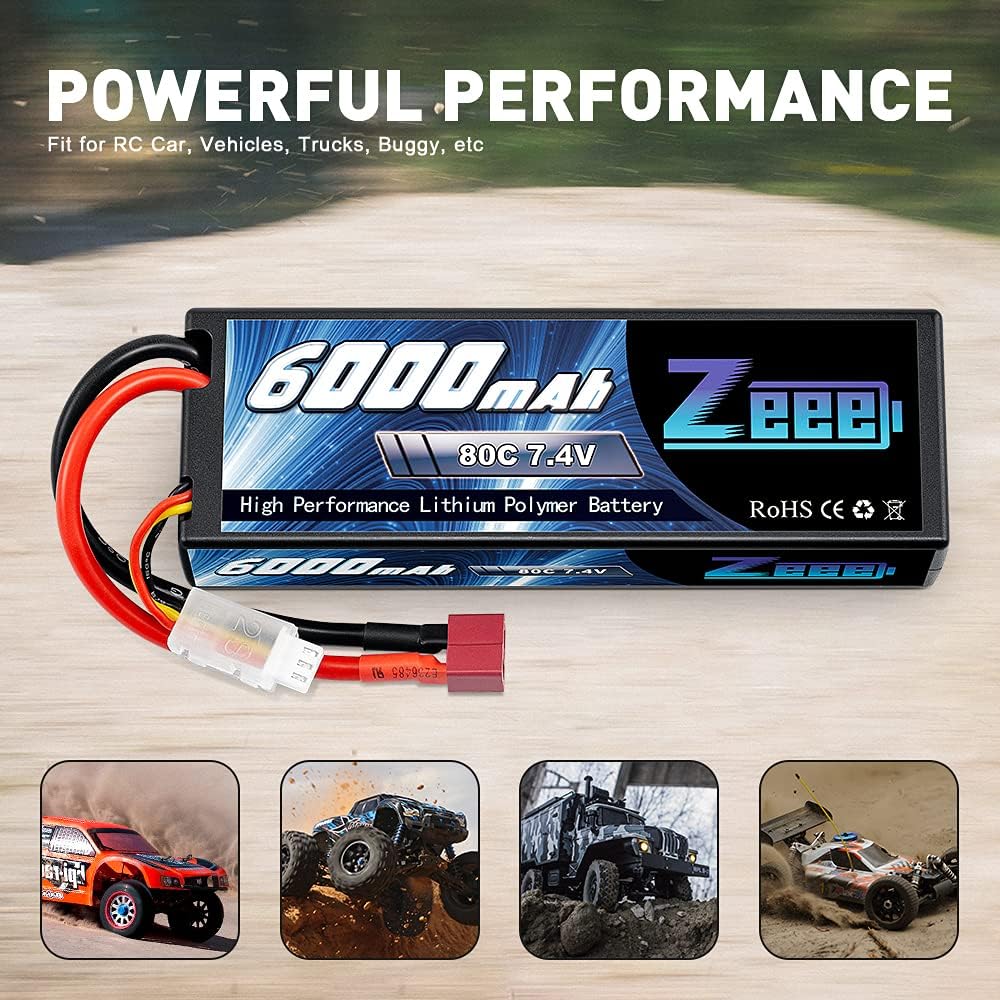6000mAh 80C 2S 7.4V Hardcase Lipo Battery with Deans Connector (2 Pack) U952