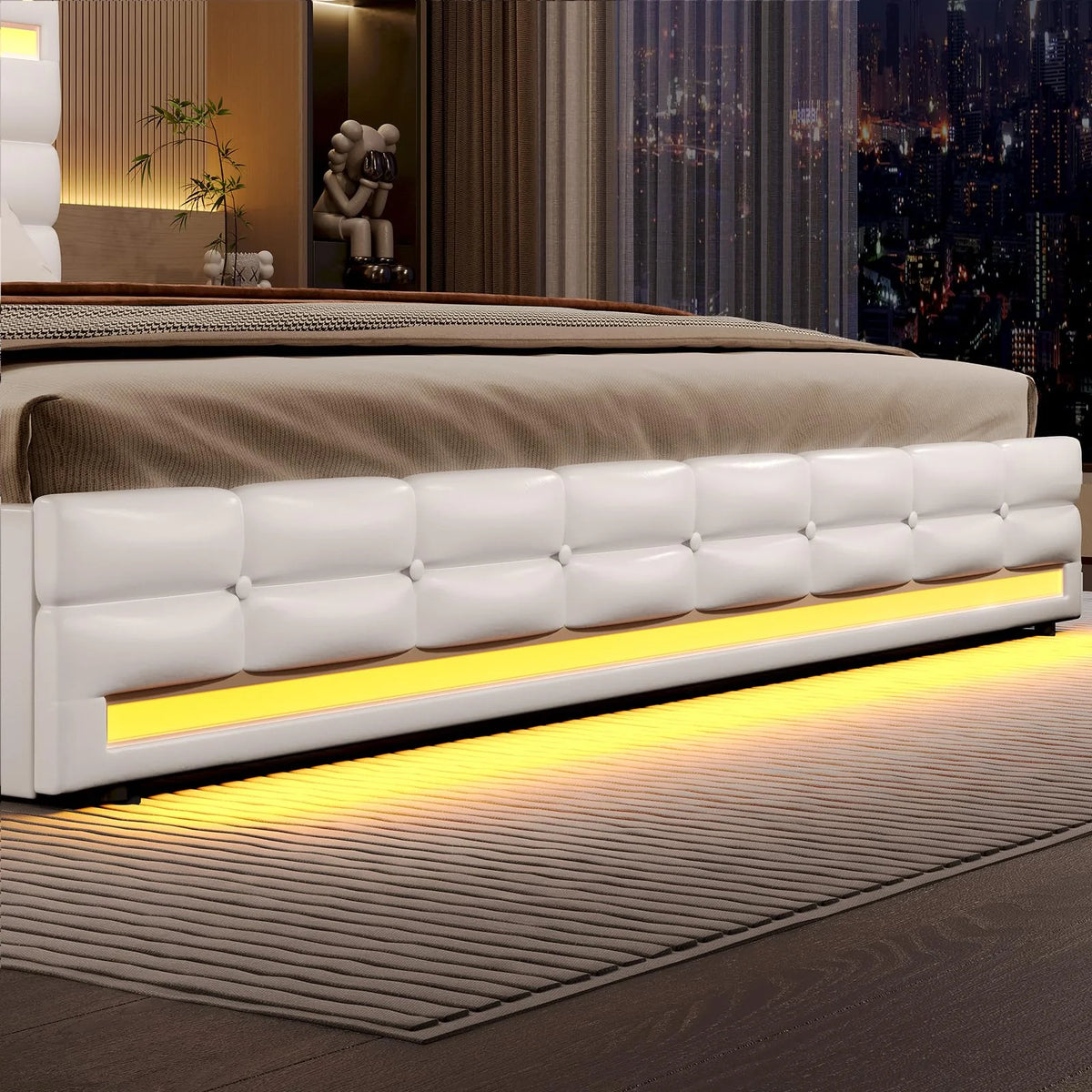 King Size White LED Bed Frame with USB Ports and Storage Drawers G3484