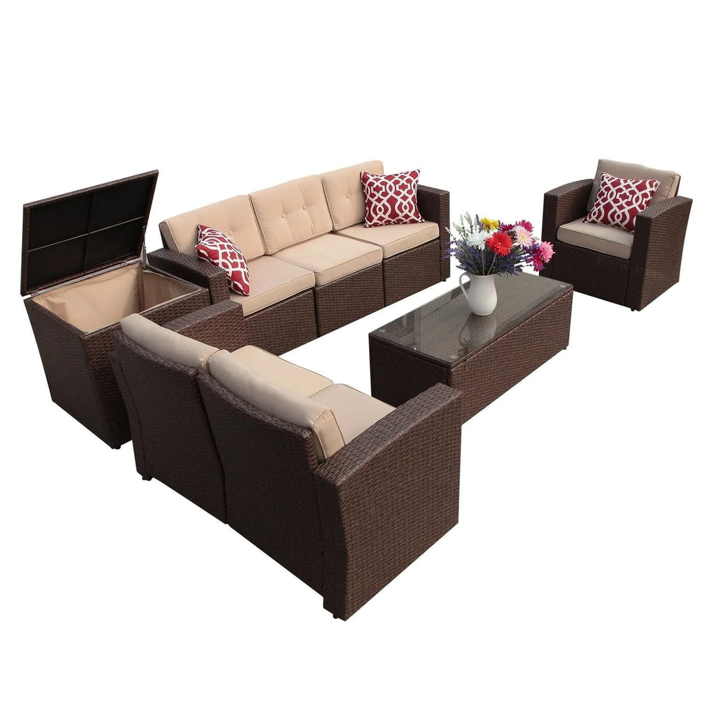 8 Pc Wicker Rattan Outdoor Furniture Set with Storage Box O119
