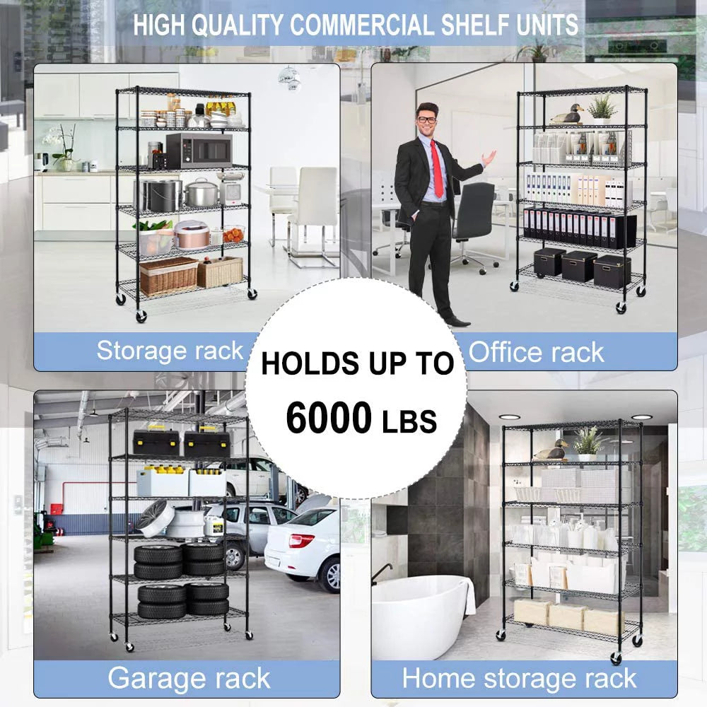 6 Tier Adjustable Wire Shelving Unit with Wheels K8265